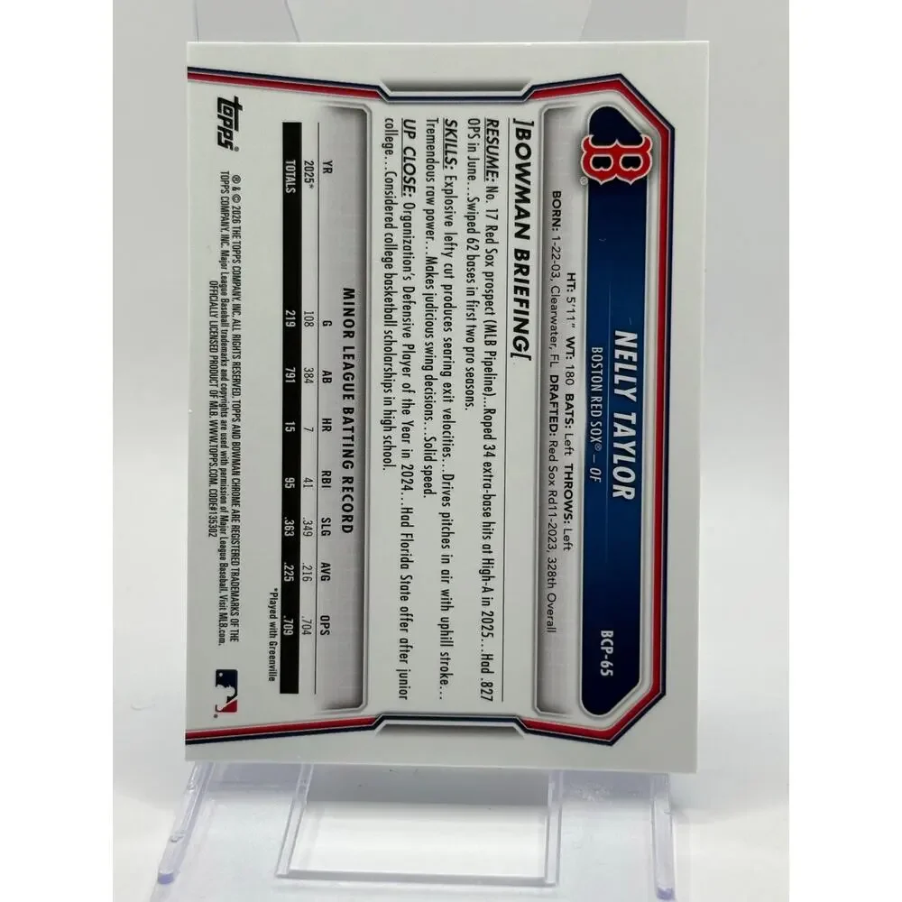 2026 Bowman Sapphire Nelly Taylor Chrome 1st Prospect Boston Red Sox